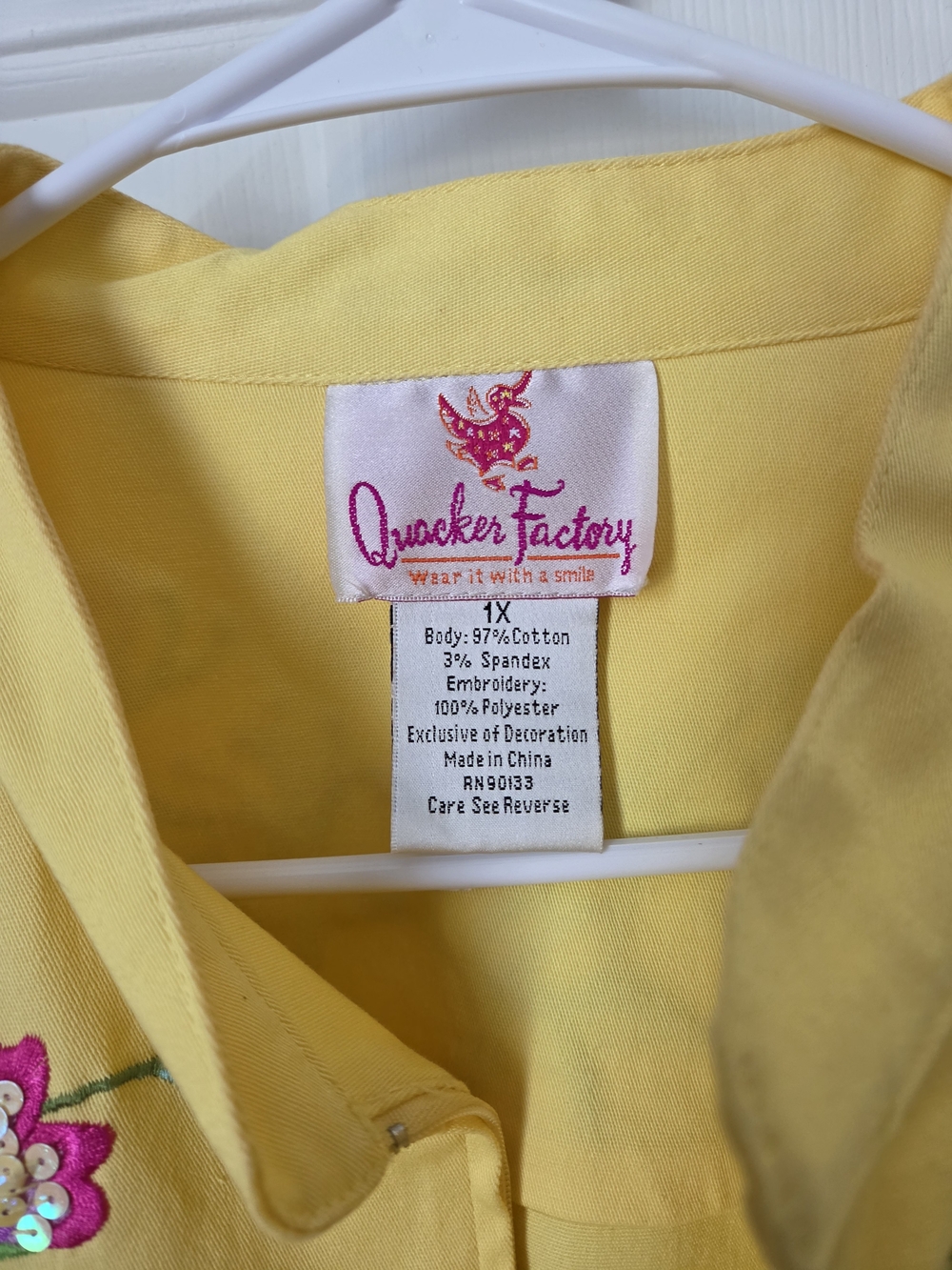 Quacker Factory Yellow Embroidered Women’s Top - 1X